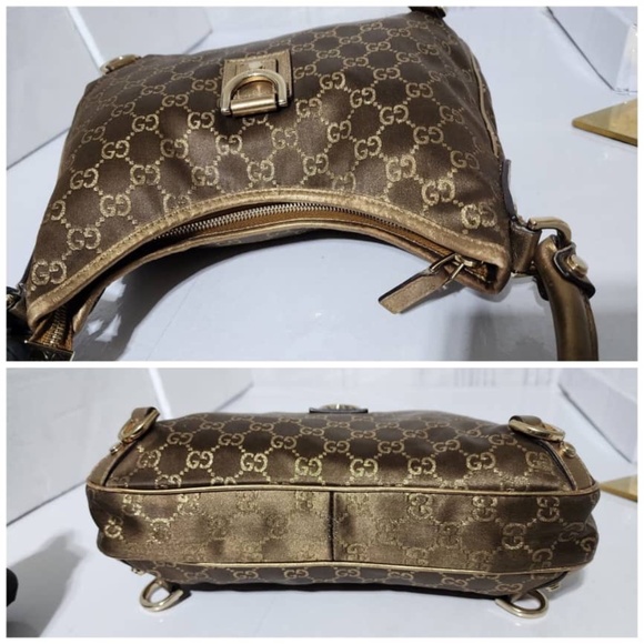 Authentic GUCCI GG Fabric Abbey Medium D-Ring Hobo Bag Gold - Picture 10 of 15